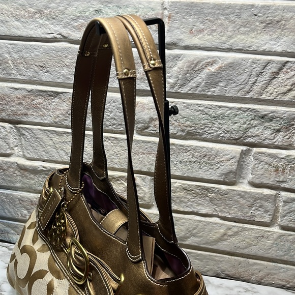 Coach Op Art Canvas Shoulder Bag 13880 Beige Gold Metallic In GUC. - Picture 3 of 14